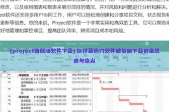 (project破解版软件下载) 探讨某热门软件破解版下载的全攻略与隐患